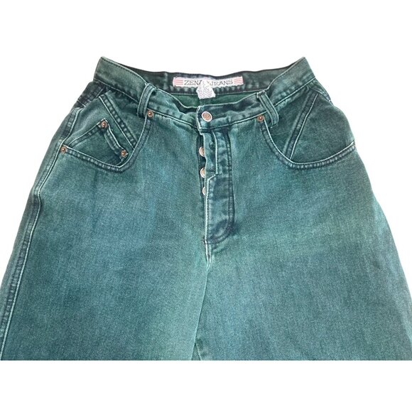Vintage Zena Jeans Womens 25-26 Green Straight Leg High Rise Button Fly Earthy - Picture 13 of 16